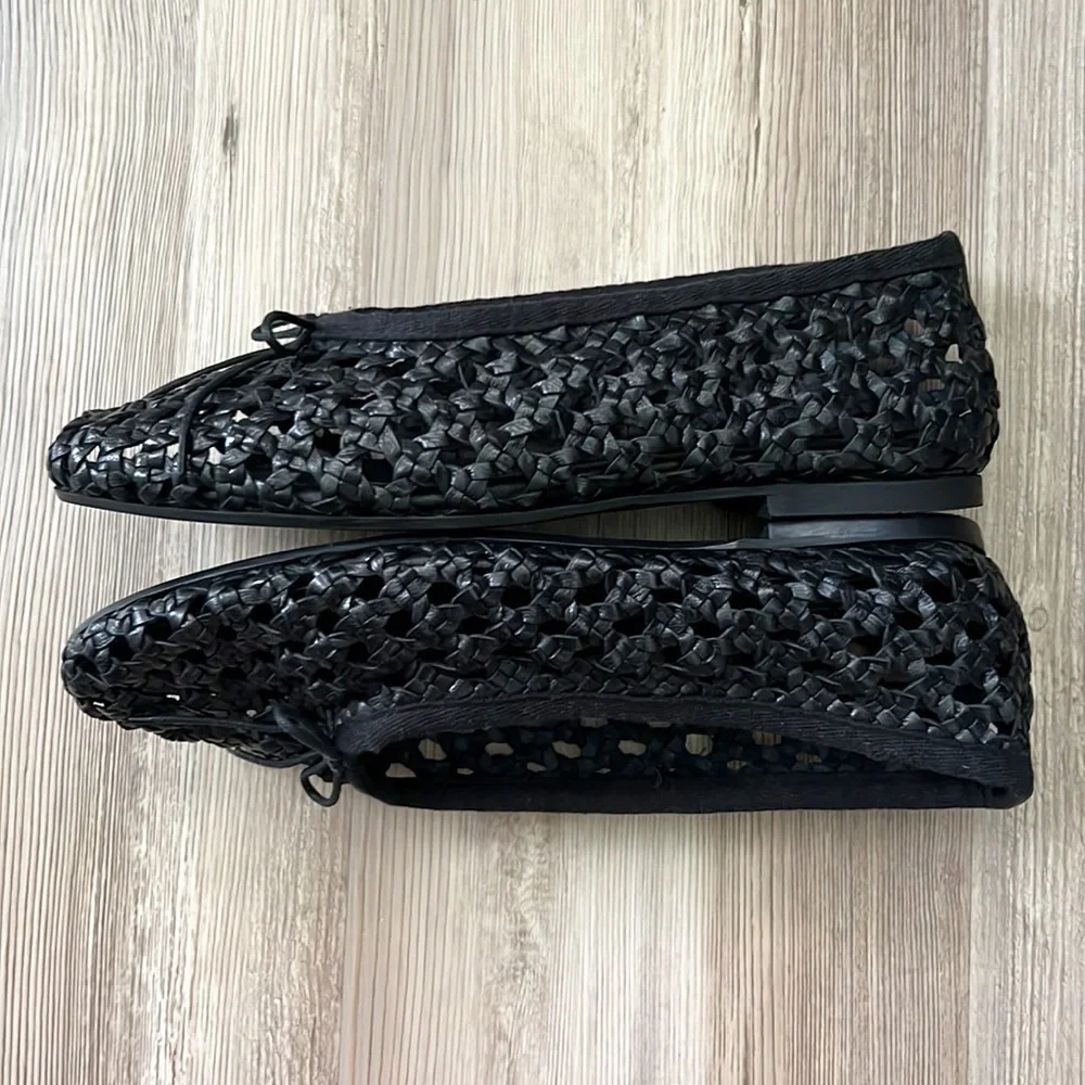 Anthropologie Pilcro Woven Leather Ballet Flats Black New